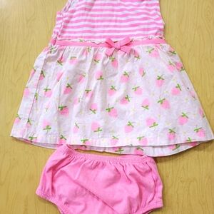 Pink Strawberry Baby Dress with Bloomers